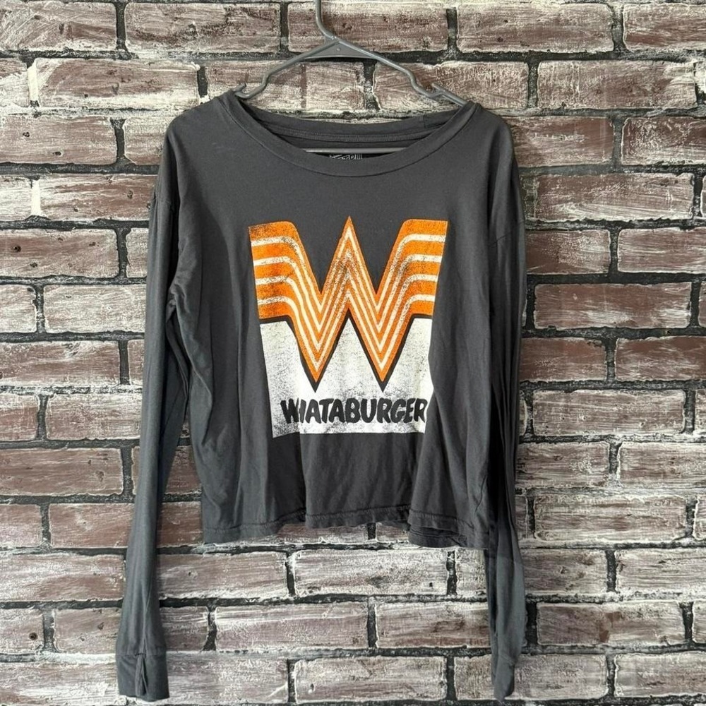 Whataburger Retro Brand Cropped Long Sleeve Tee Women's Medium Gray